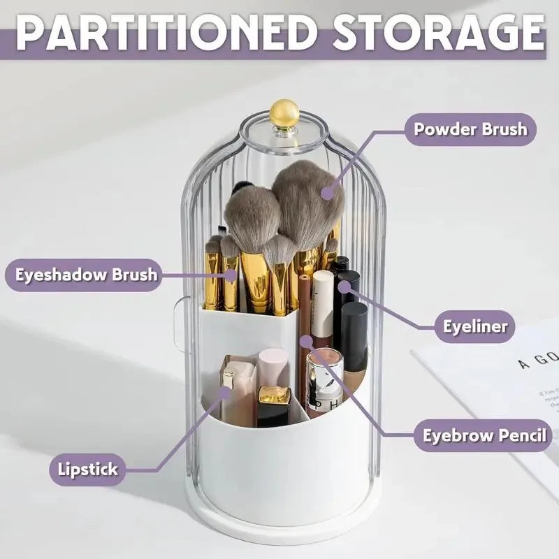 360° Rotating Makeup Brush Holder with Lid Cosmetic Organizer Storage Box for Lipstick Eyebrow Pencil and Eyeshadow Tools